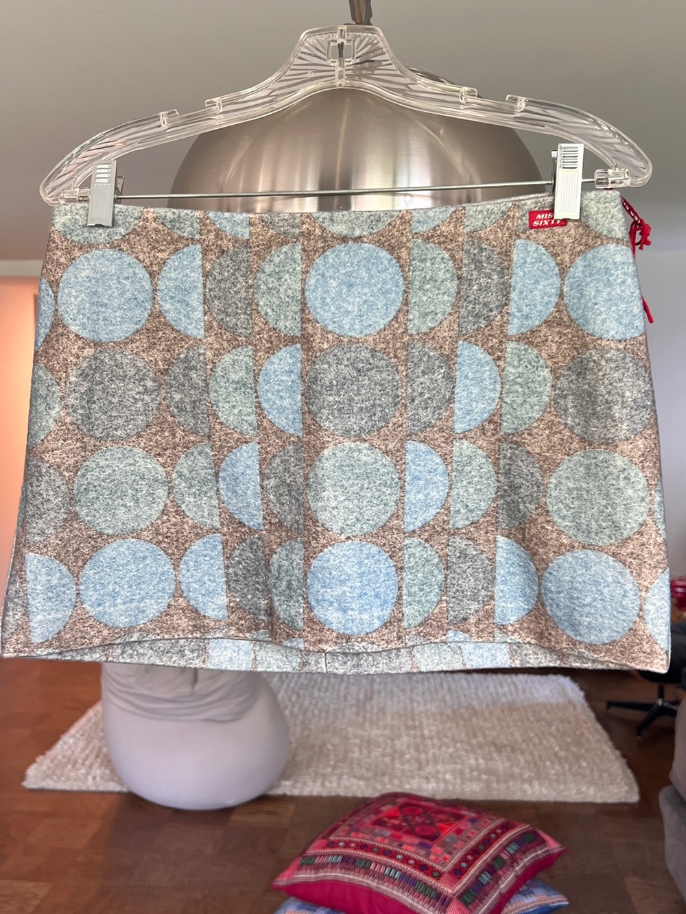 Miss Sixty Blue and Brown Geometric Circle Mini Skirt